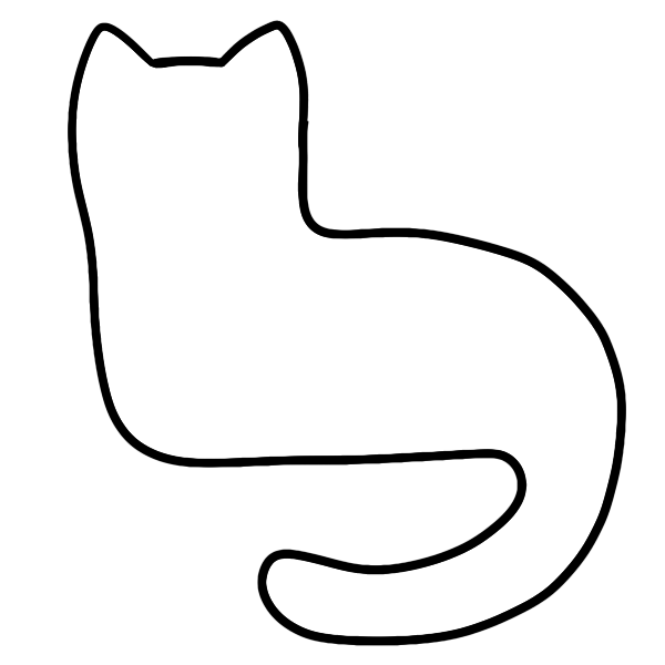 white silhouette of a cat lying down with its head up and tail curved below.